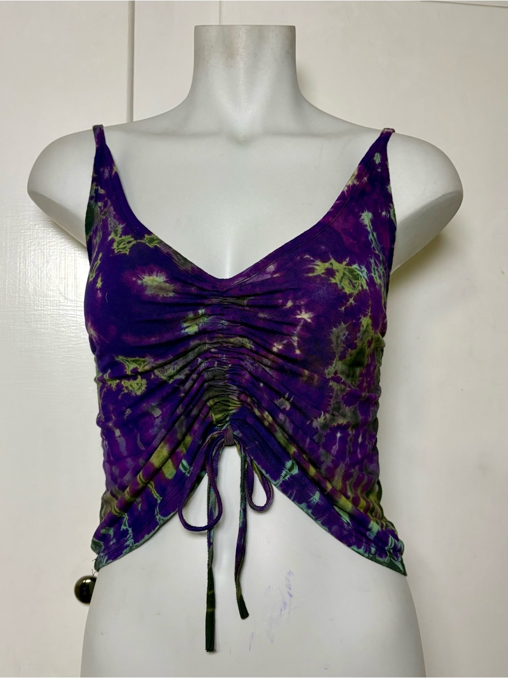 Boho Tie Dye Purple Green Tie Back Tank Top